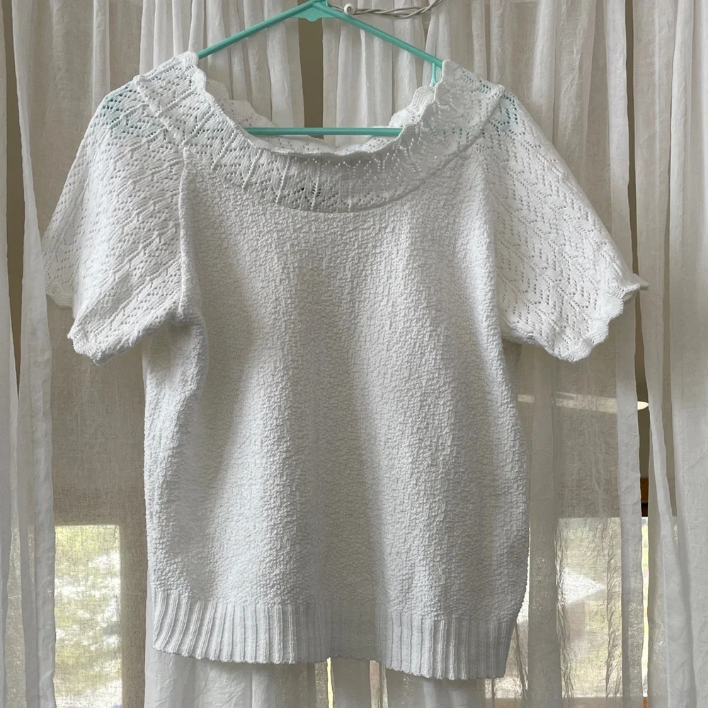 100% Cotton Made in the USA Vintage Knit Lace Crochet Top - Picture 5 of 5